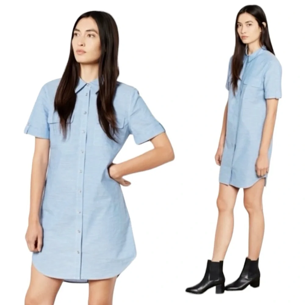 Equipment Femme Cotton Chambray Short-Sleeve Shirt Dress size S - Picture 2 of 8